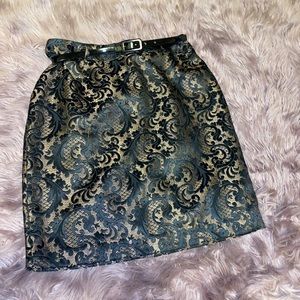 Worthington Black and Gold Jacquard Pencil Skirt
